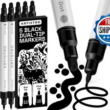 ARTISTRO Black Dual-Tip Acrylic Paint Marker Pens Set of 5