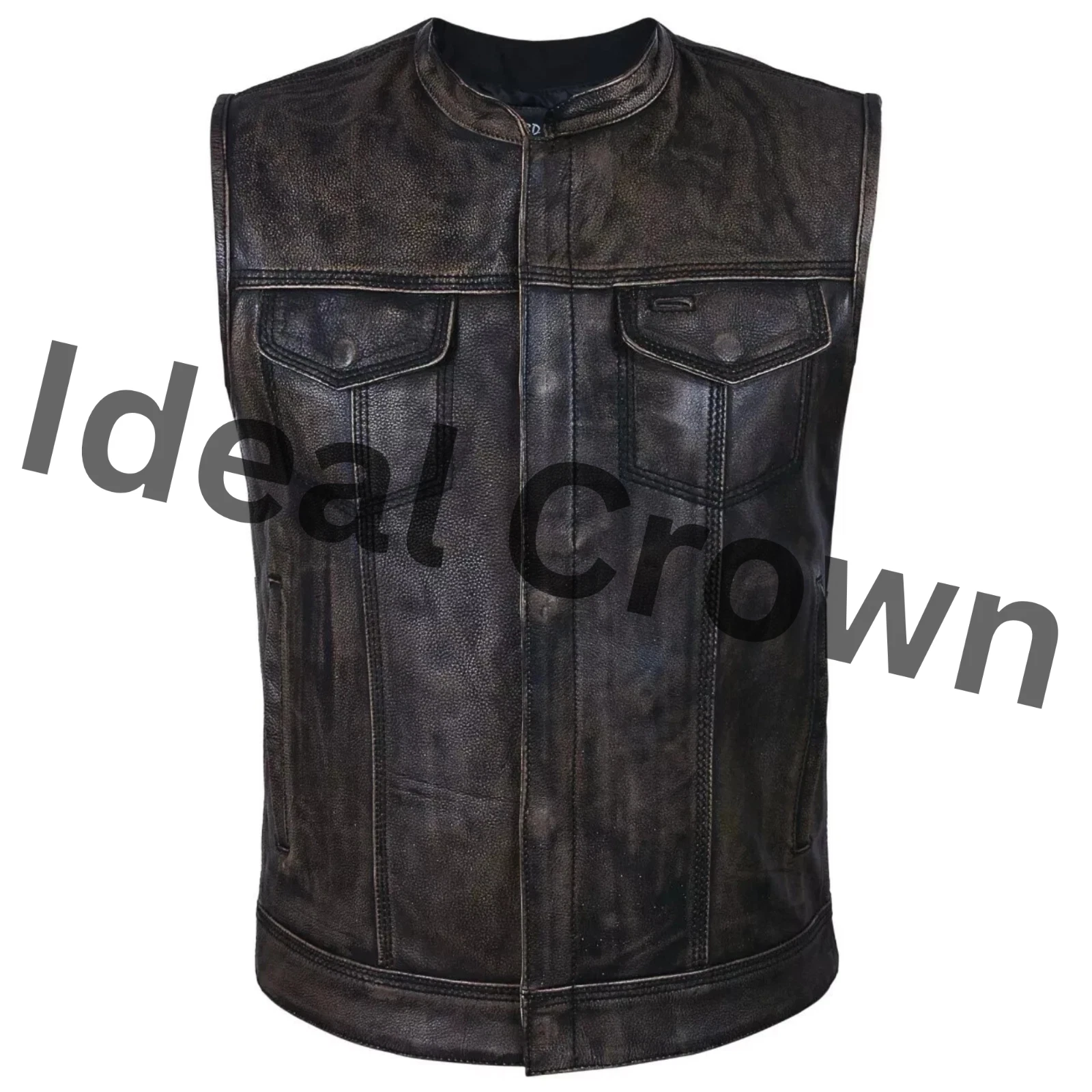Men’s SOA Motorcycle Vest Distressed Cowhide Leather Biker Club Style