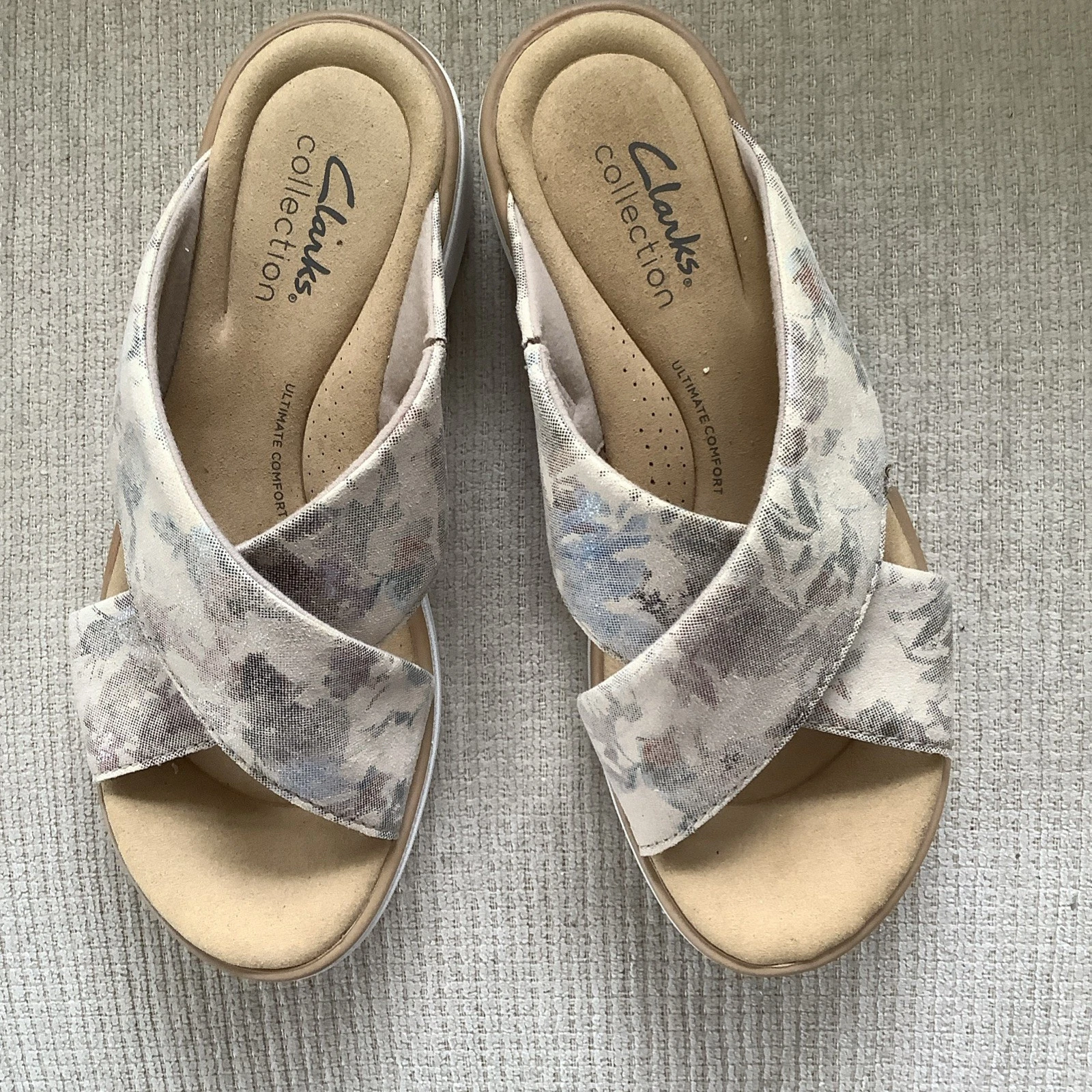 clarks sandali donna beige tessuto floreale nuovi senza etichetta 5 5