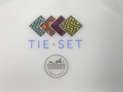HERMES TIE SET Small Plate 15cm Multicolor Geometric Design France