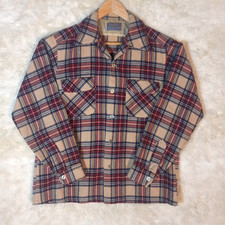 Vintage Pendleton Wool Flannel Board Shirt Men's Size Medium Plaid Loop Collar
