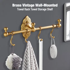 Towel Bar Rack Bathroom Towel Storage Brass Shelf Vintage Wall-Mounted Shelf