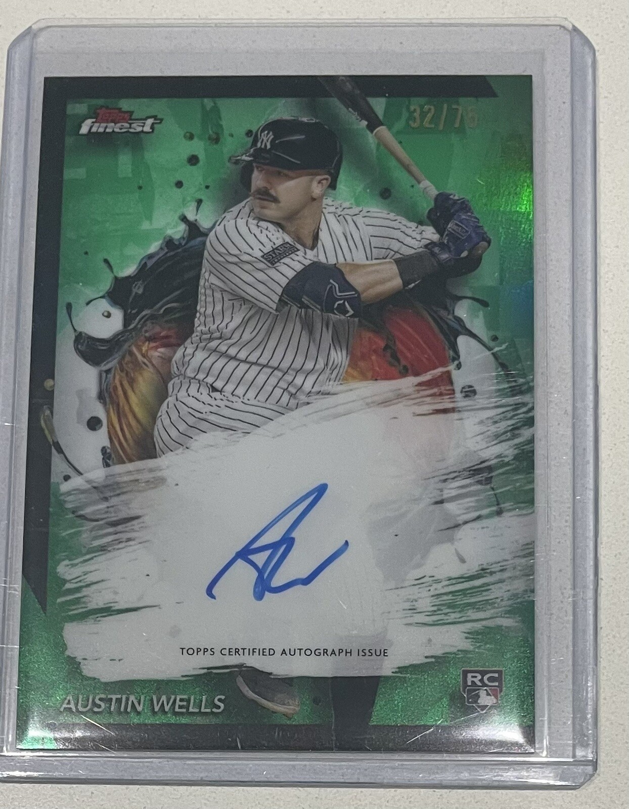 2024 Topps Finest AUSTIN WELLS RC Rookie Green Refractor Auto #/75 Ny Yankees