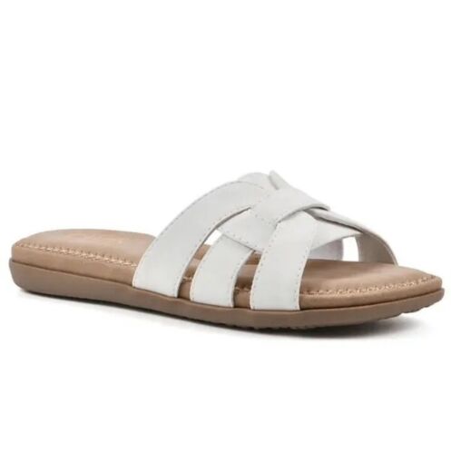 CLIFFS by White Mountain Squarely Slide Sandal in White Size 11 NEW