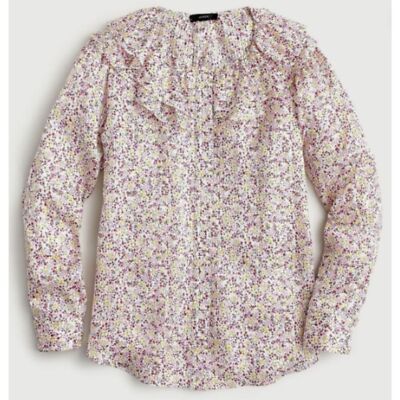 NWT J. Crew Pink Floral Ruffle Blouse XS Field Day Shirt AW869