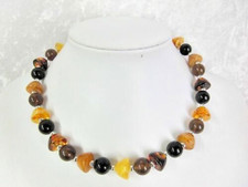 klasse Kette 44 cm - 53 cm cm gelb braun bernstein Maserungen silber NEU + TOP