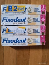 Fixodent Pure Strength Denture Adhesive Cream Value Pack 2.4oz X4 Free Of Flavor