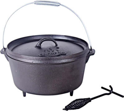 El Fuego Dutch Oven Schwarz Kasan Gusseisen mit Deckelheber 6,80Liter