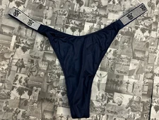 NWT Victoria's Secret Very Sexy VS Logo Shine Strap Thong Panty Noir Navy  M