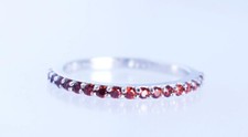 Red Garnet Gemstone Half Eternity Band Ring 925 Sterling Silver Stacking Ring