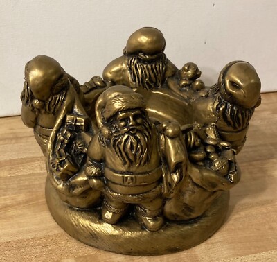 Vintage Aromatique Santa s in a Ring Christmas Candle Holder Gold Large Heavy