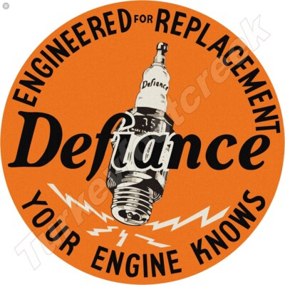 Defiance Spark Plug 11.75'' Round Metal Sign