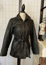 Gianni Ferrara Wom M Belted Black Leather Jacket/coat Quilted Insulated Lining
