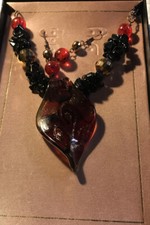 New Red Glass Heart Fashion Earrings  Heart Pendant Necklace