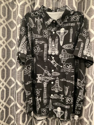 NASA Shuttle Mens Size 2XL XXL Black Short Sleeve Button Up Shirt PolyesterBlend