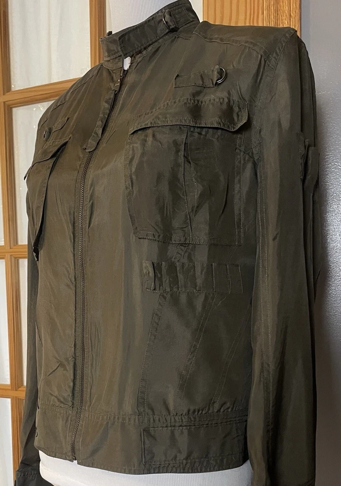 Chaqueta de campo de seda para mujer Y2K Express L botón delantero trasero cruzado bolsillos con lazo Foto 2 de 4