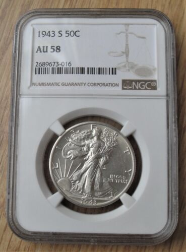 1943-S SILVER WALKING LIBERTY HALF DOLLAR NGC AU 58 - Picture 1 of 3