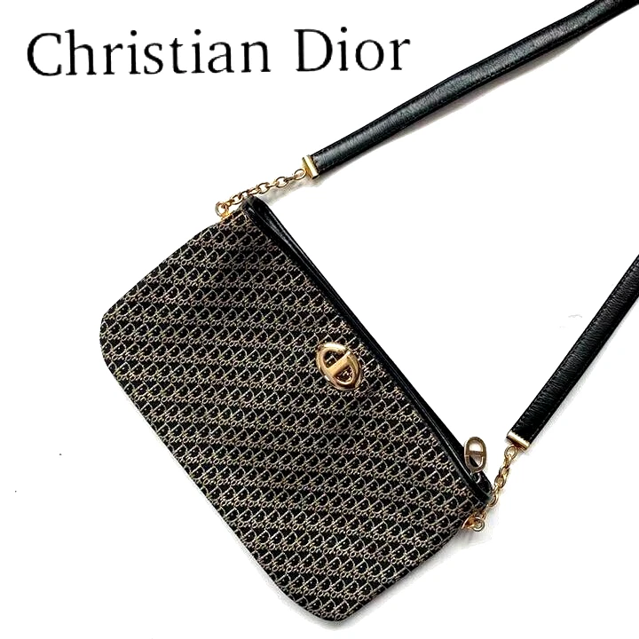 Sac bandoulière Christian Dior mini sac motif trotteur noir x or authentique