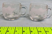 Nestle World Map Globe Etched Glass Mug Set 2 Coffee Cups 1970s Vintage Retro