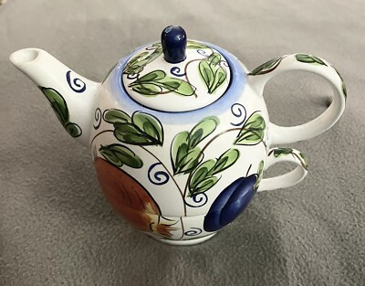 ZRIKE Ceramic Teapot - White Blue Green Yellow Pear Blueberry Print Tea ...