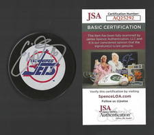 Eddie Olczyk Signed Winnipeg Jets Puck JSA COA