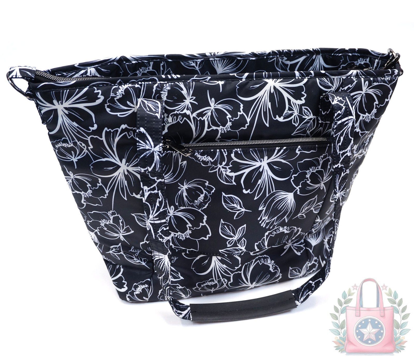 NEW ❤️ Lug Rally Outline Floral Black Large Crossbody Tote Insulated Pocket