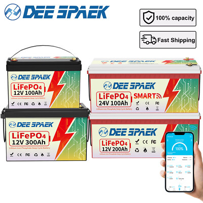 12V 24V 100Ah 200Ah 300Ah LiFePO4 Lithium Batterie BMS Akku Bluetooth Solar RV