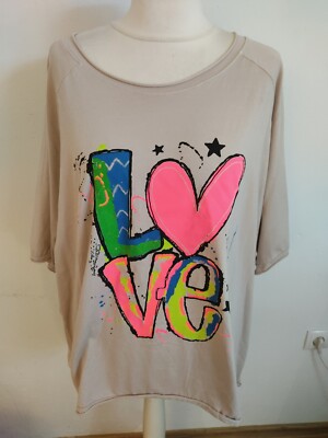 MADE IN ITALY tolles Vokuhila Shirt Neon Druck LOVE VINTAGE Gr. 48 50 52 NEU