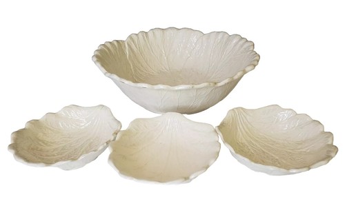 Set of 4 Ceramic White Cabbage Lettuce Leaf Bowl Pearlescent Iridescent. USA. - Picture 3 of 24