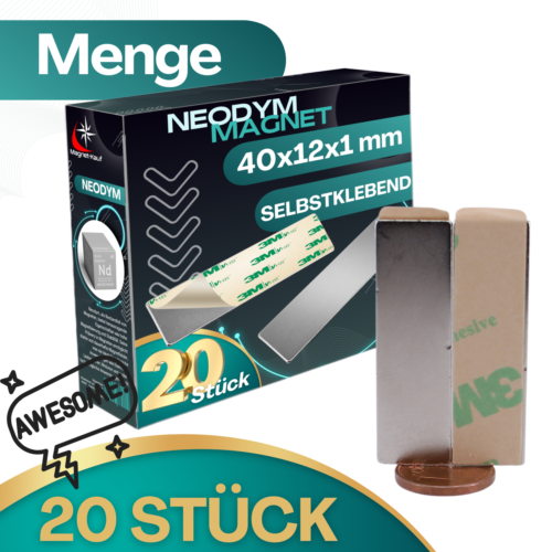 20 x Neodym Magnet selbstklebend Quader 40x12x1 mm Klebemagnete 3M Klebeband - Bild 3 von 6