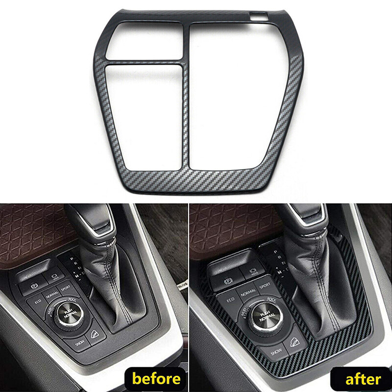 Xotic Tech Carbon Fiber Look Shift Knob Frame Cover – For Toyota RAV4 2019-2025, Center Console Trim, ABS Black