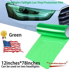 12''x78'' Green Clear Len Vinyl Wrap Film For Headlight Taillamp Transparent