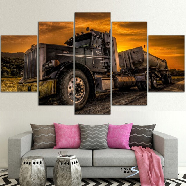 Big Semi Truck 5 Panel HD Canvas Prints Wall Art Trucker Home Decor eBay