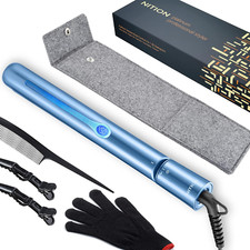 Nano Titanium 1" Hair Straightener with LCD, Fast Heating  Travel Pouch, Blue