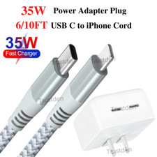 For iPhone 13 12 11 XS XR X 8 35W PD Fast Charger Cable USB C Power Adapter Cube