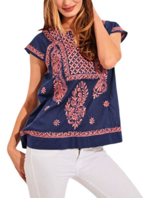 Roberta Roller Rabbit Damen Navy/Coral Faith Top Größe XXS 95$ Neu