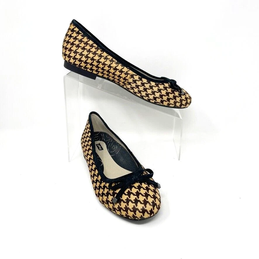 Propet Womens Black Tan Cow hair Leather Herringbone Ballet Flat, Size 9.5 NEW