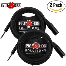 2-PACK Pig Hog PX-TMXM2 10FT TRS Male to XLR Male Balanced Cable Black