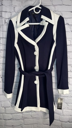 INC einreihiger Damen-Trenchcoat blau/weiß mittel Baumwolle Poly Medium neu mit Etikett - Bild 4 von 13
