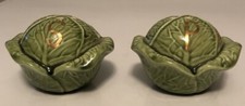 Vintage Lettuce / Cabbage Salt and Pepper Shakers Set, Green Ceramic