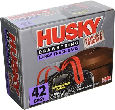 POLY AMERICA HK33DS042B Drawstring Black Garbage Bag , 42 Count 33 Gallon