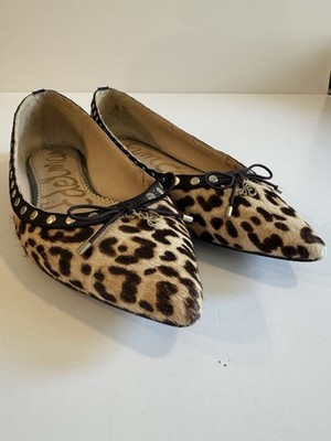 Sam Edelman Ralf Leopard Calf Hair Studded Pointed Toe Ballet Flats Sz 9M