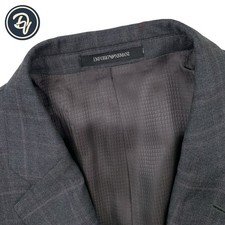 Mens 44 R Emporio Armani " G - Line " Charcoal Grey Windowpane Plaid Wool Blazer