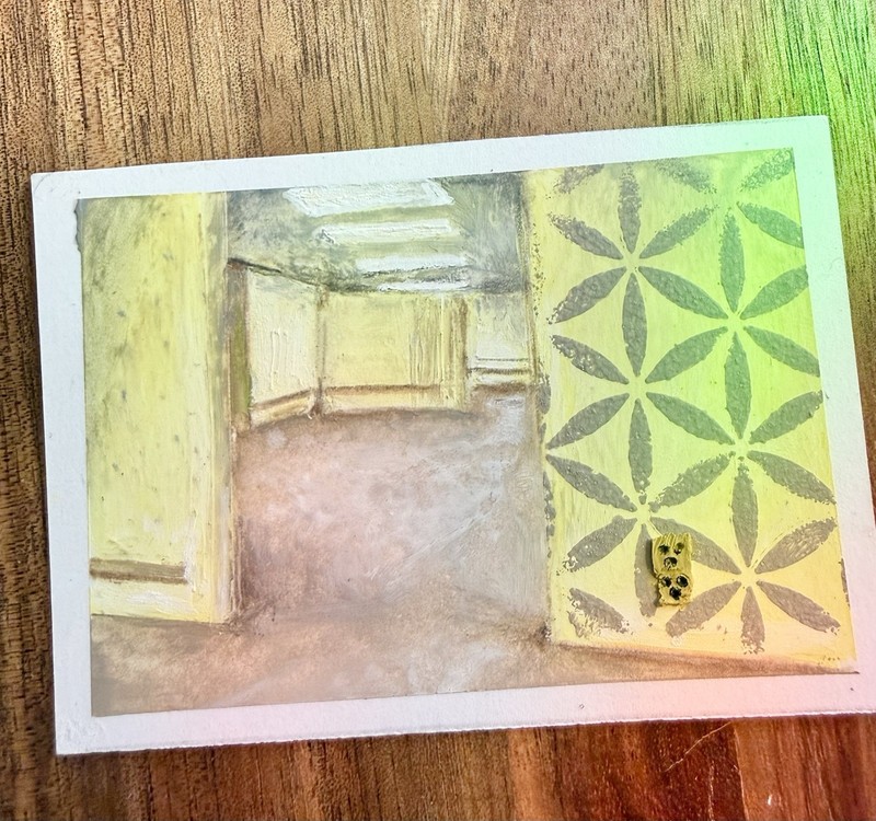 ACEO Original Oil Pastel BACKROOMS Art Empty Office Building Creepy 2.5x3.5 OOAK