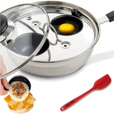 Egg Poacher Pan Nonstick Coating - Poached Egg Cooker, Stainless Steel Egg Po...