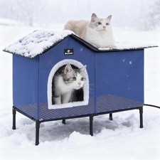 Large Heated Cat House for Outside in Winter, Elevated Waterproof Cat House