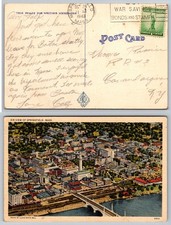 1943 Springfield MA Air View Postcard Linen Bridge River UNCO Lloyd White Bell
