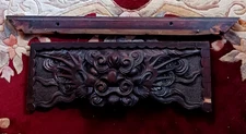 Ornate Antique Pediment Hand Carved With Gargoyle Dragon Face Transom Panel 26In