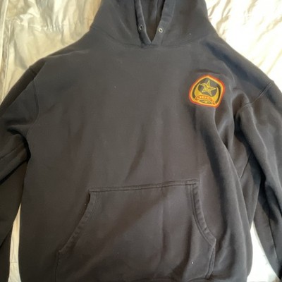 Obey Men's Black Andre the Giant Graphic Logo Fleece Hoodie Pockets Sz L