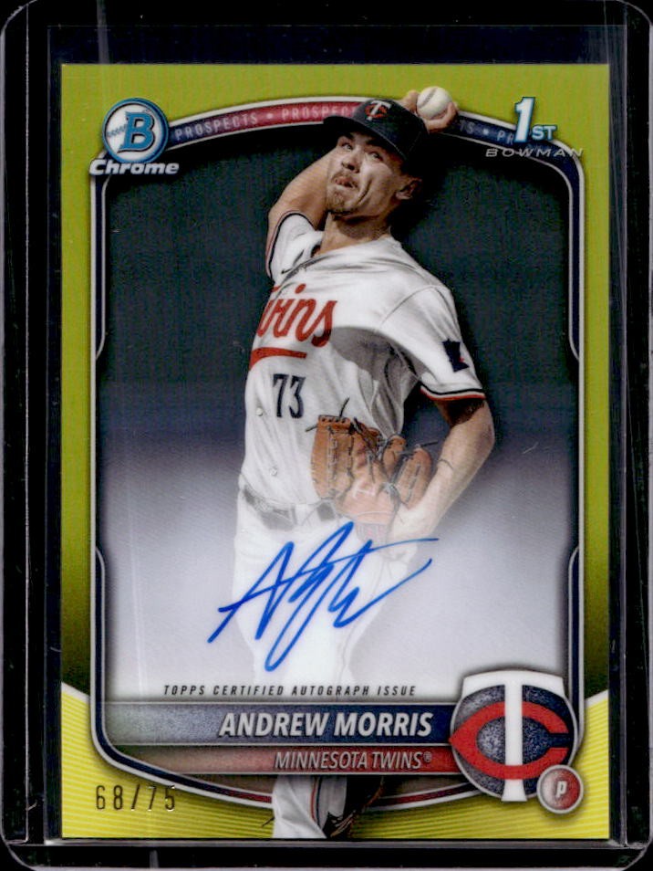 2025 Bowman Andrew Morris Chrome Auto Yellow Refractor 1st #68/75 Twins